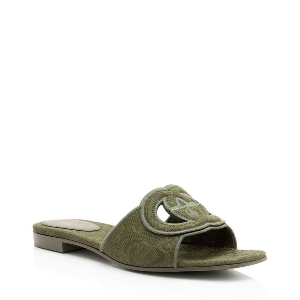 Gucci GG Canvas Interlocking G Cutout Slides - Size 8.5 / 38.5